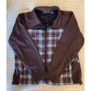 Marino Bay Jacket Sz XL Natural‎ Zip Up Women’s Collared Brown Plaid Turquoise